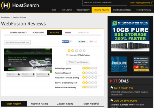 Webfusion reviews at Hostsearch.com